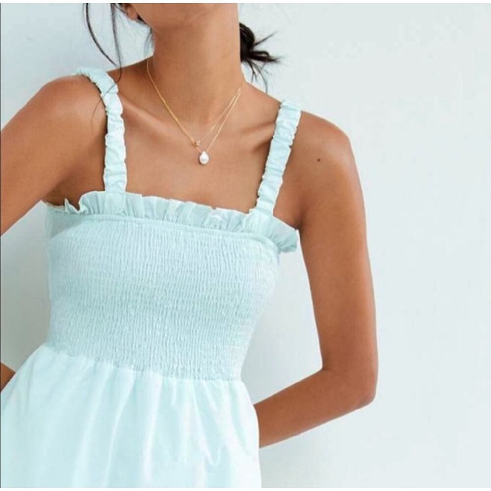 New Anthropologie Smocked Mini Dress by PINCH $148 MEDIUM Guac - Mint Green - Picture 3 of 7